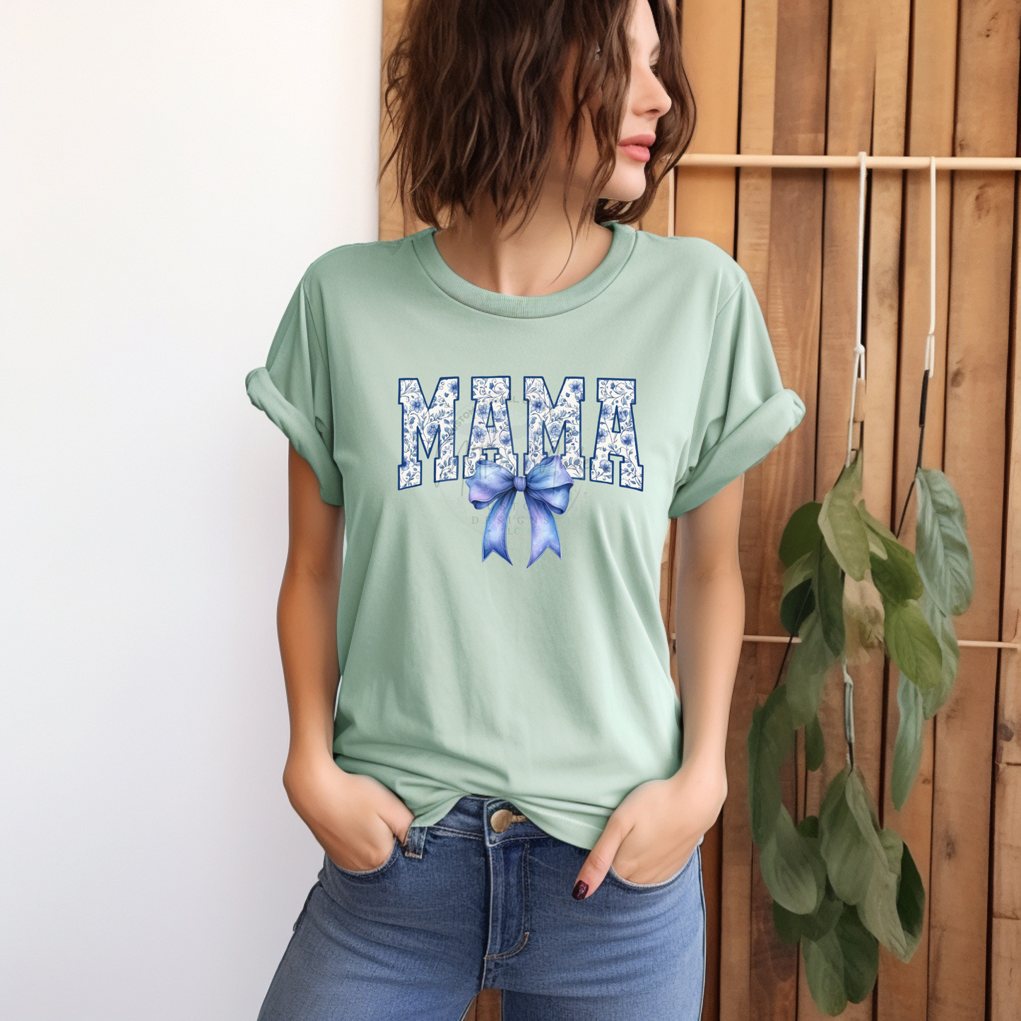 Mama Blue Toile DTF Transfer