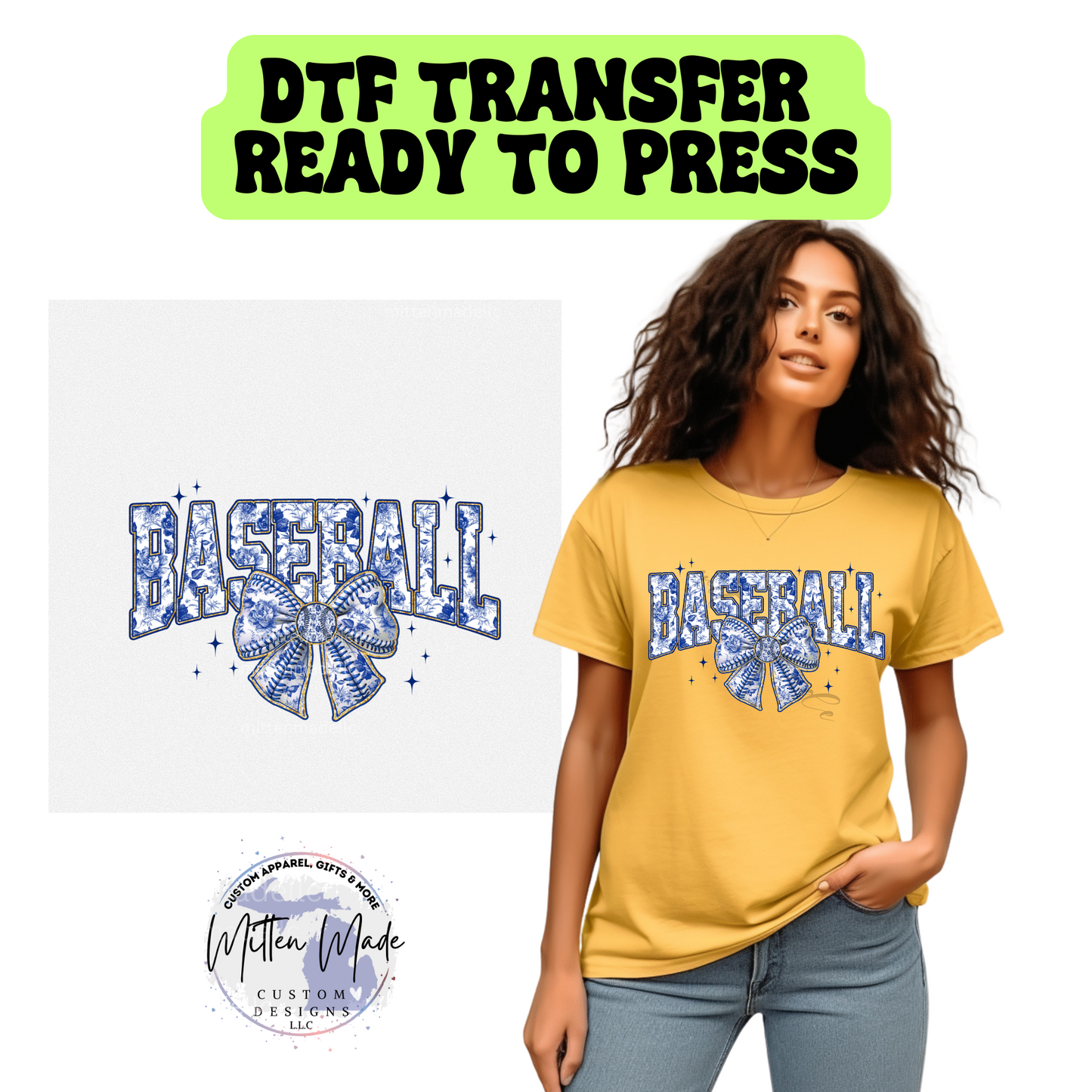 Baseball Blue Toile DTF Transfer