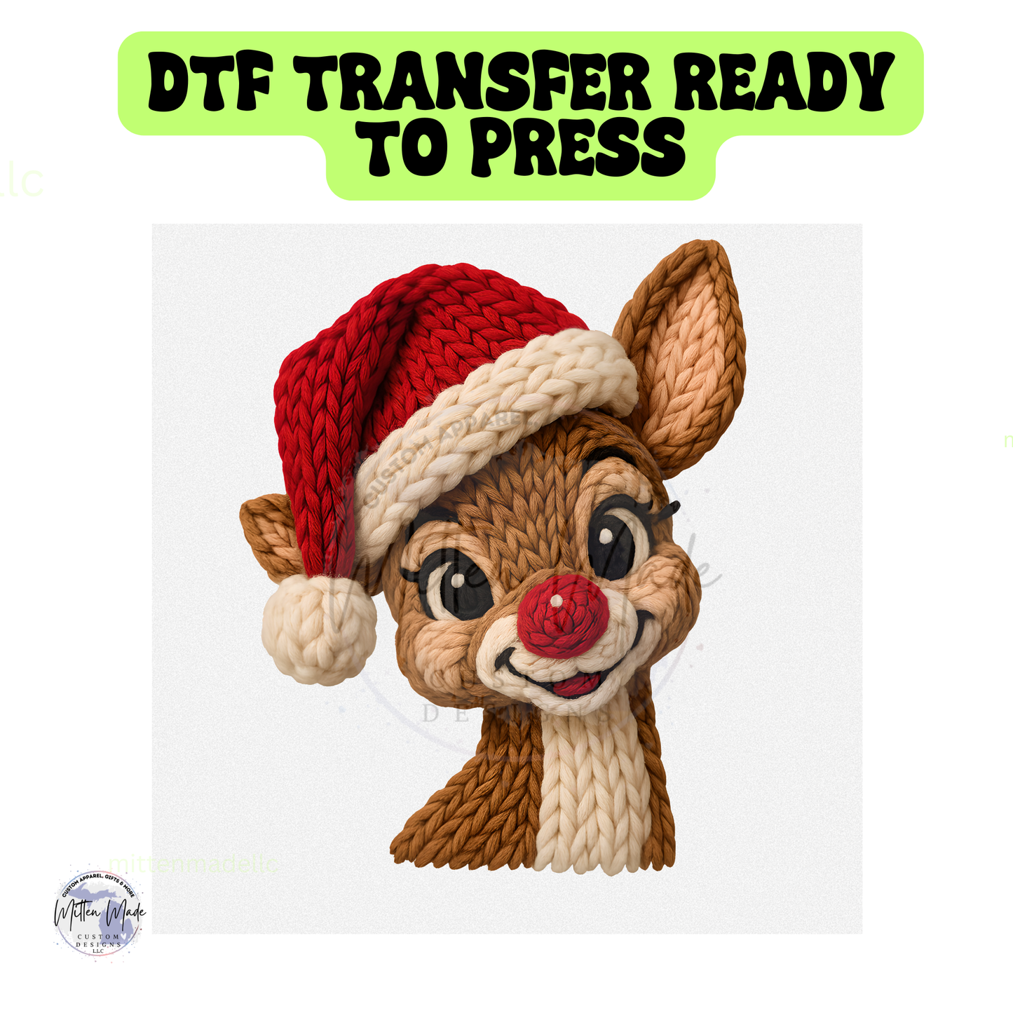Crochet Christmas Reindeer DTF Transfer