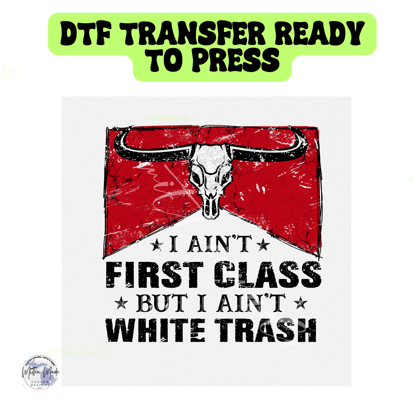 I Aint First Class But I Ain't White Trash DTF Transfer