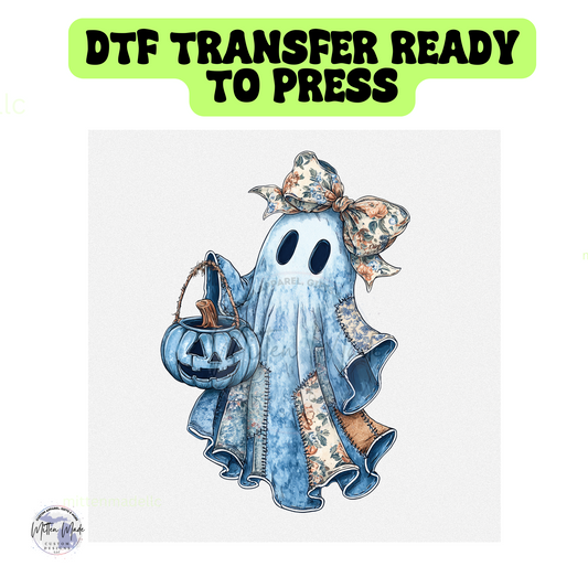 Retro Halloween Blue Denim Ghost DTF Transfer