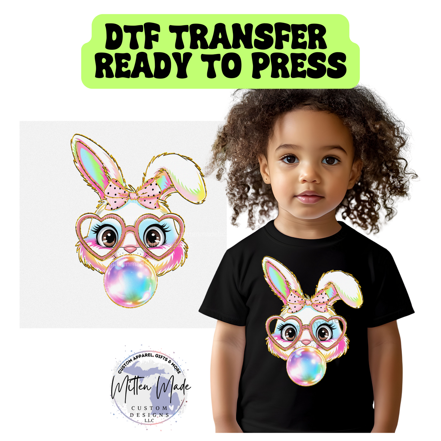 Easter Bunny Blowing Bubble DTF Transfer