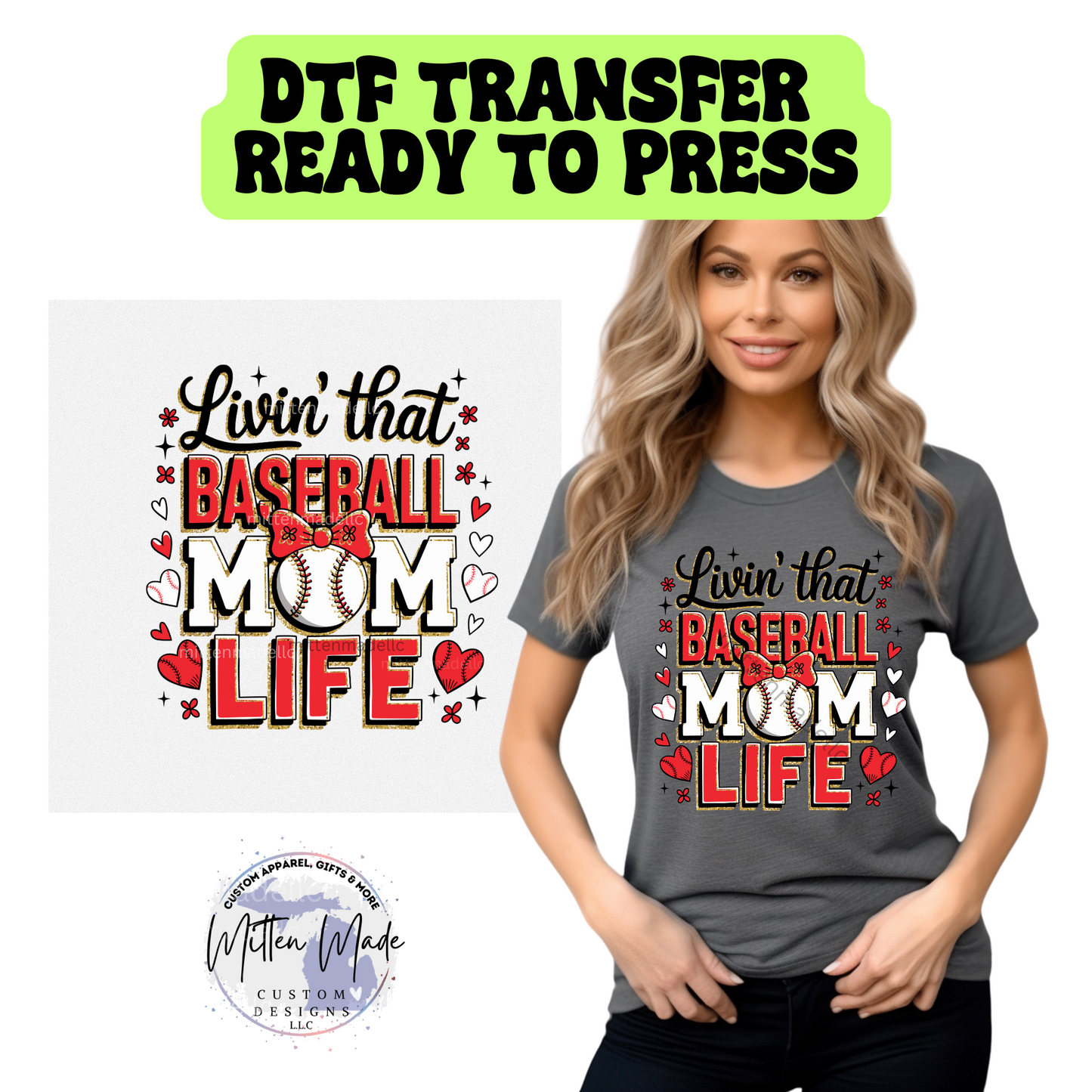 Livin' That baseball Mom Life DTF Transfer