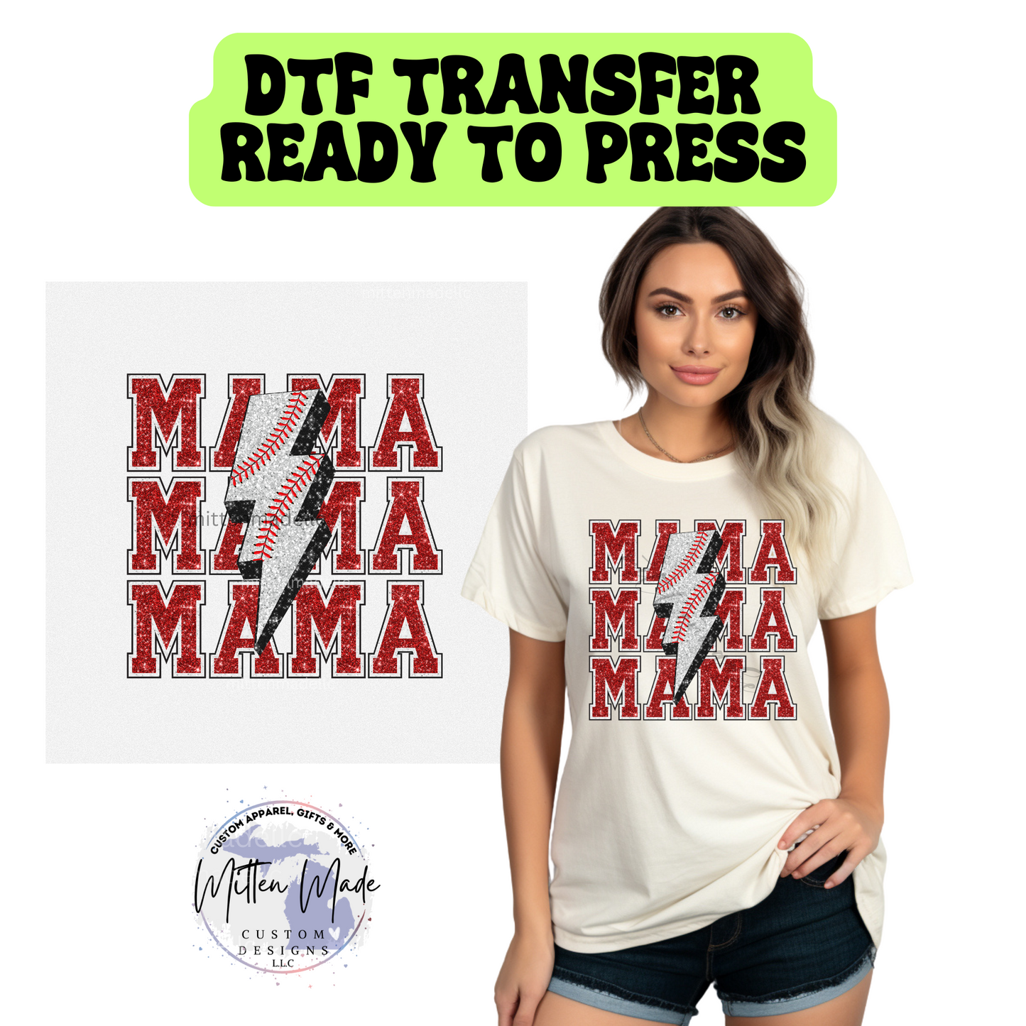 Glitter Baseball Mama DTF Transfer