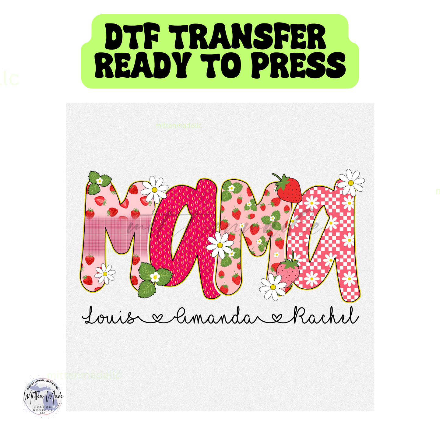 Custom Mama Strawberry With Names DTF Transfer