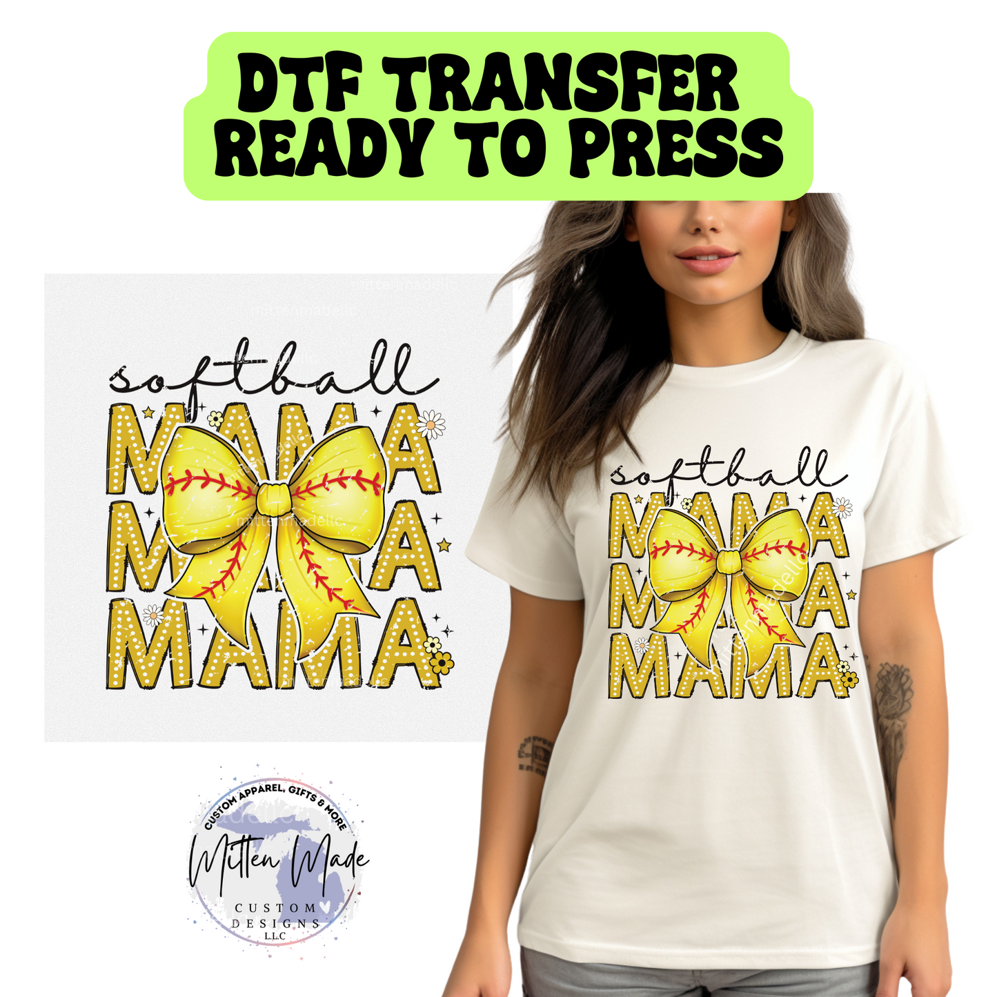 Softball Mama Coquette DTF transfer