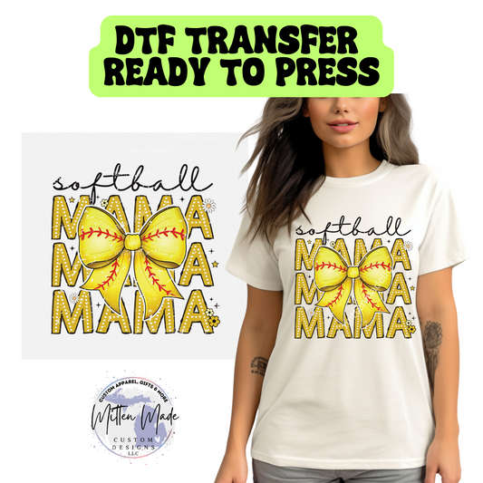 Softball Mama Coquette DTF transfer