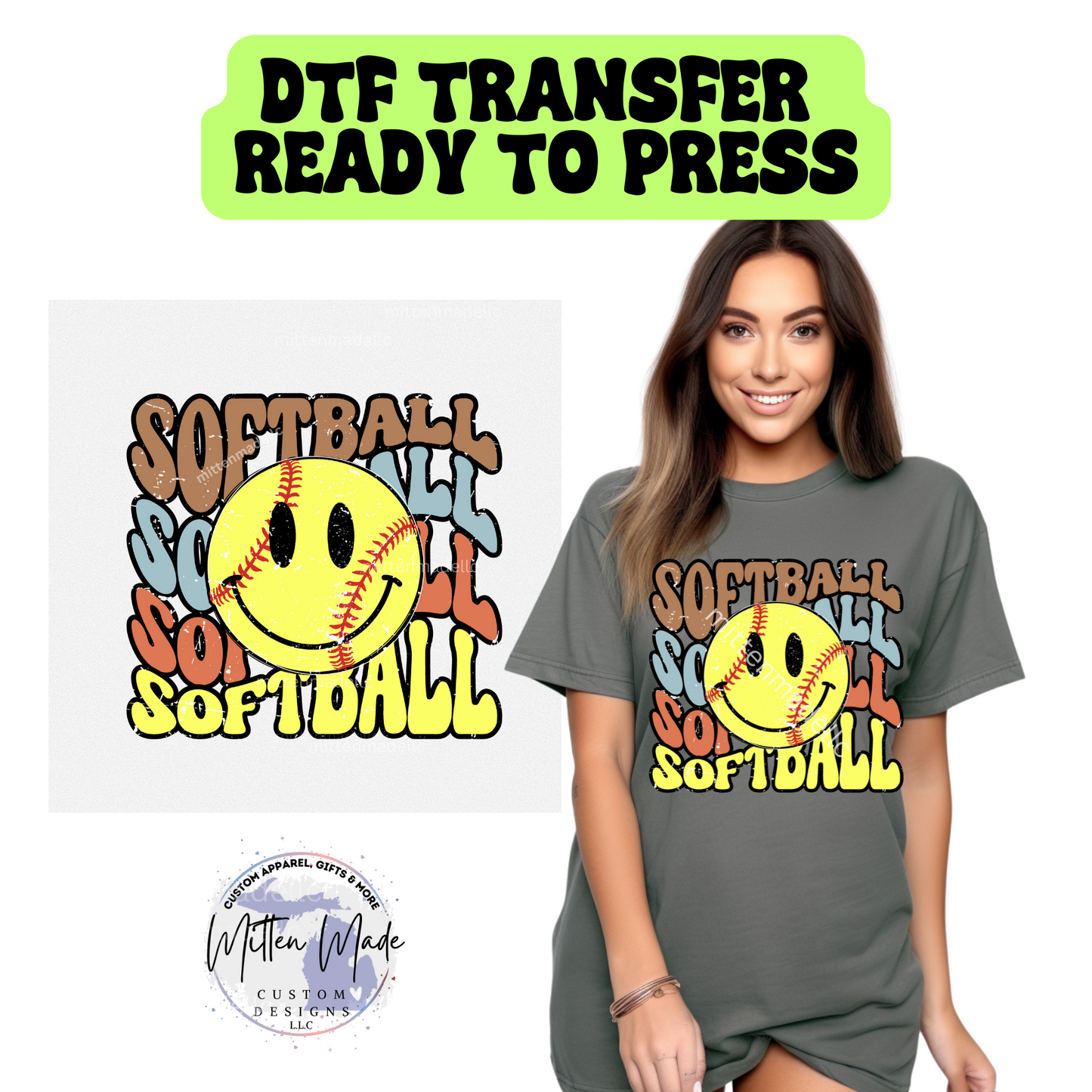 Smiley Softball (1) DTF Transfer