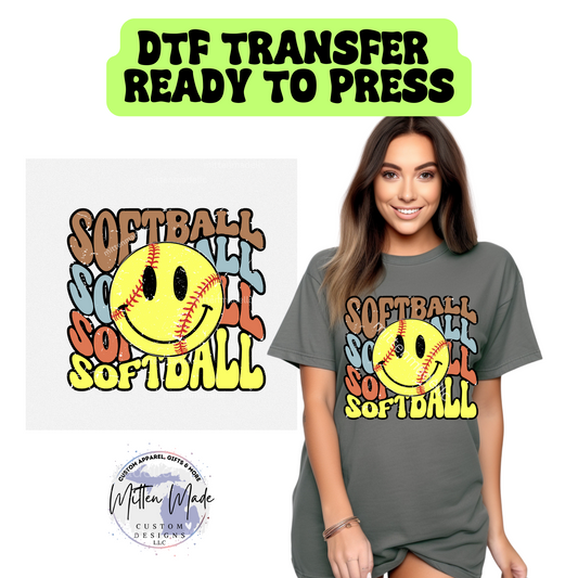Smiley Softball (1) DTF Transfer