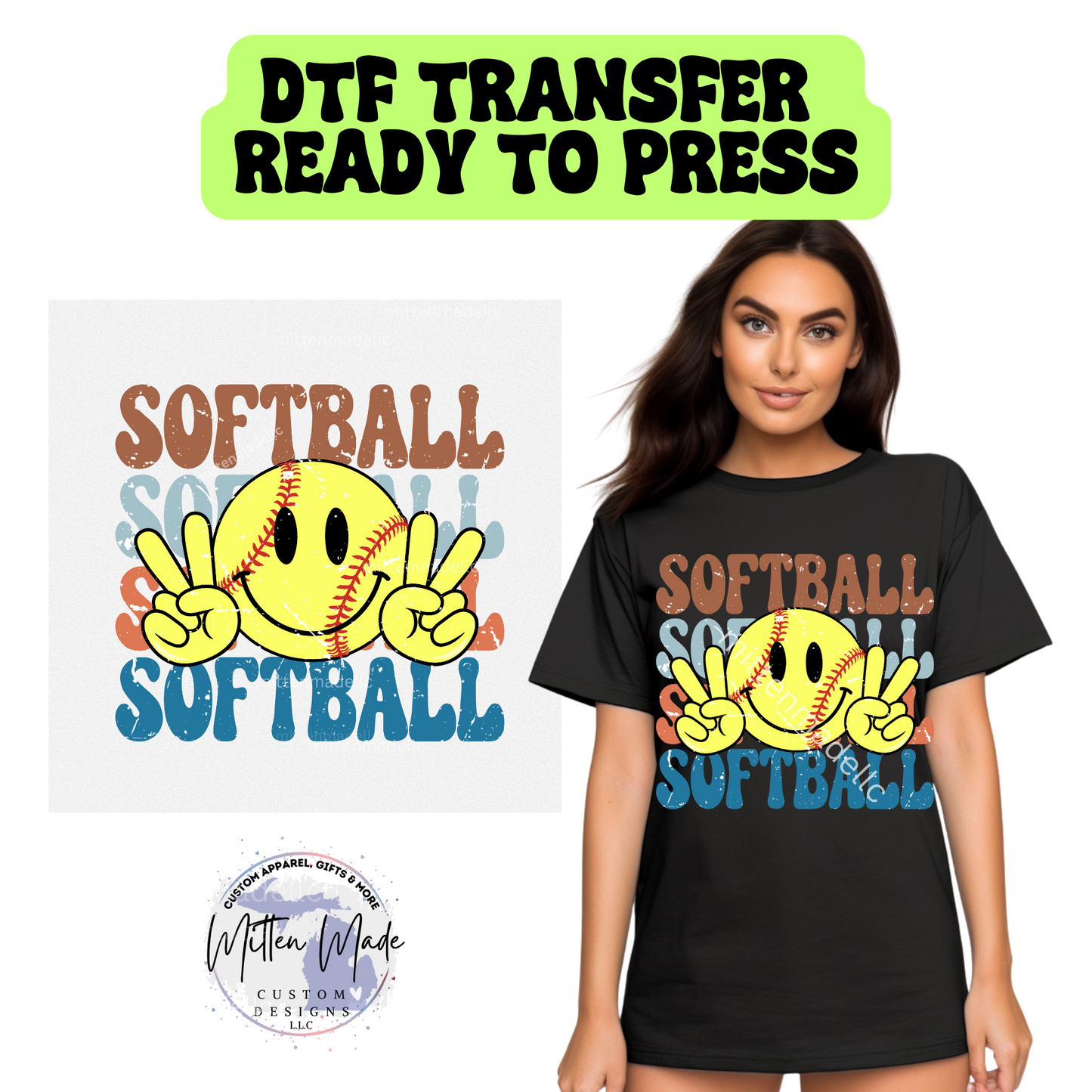 Peace Sign Softball DTF Transfer