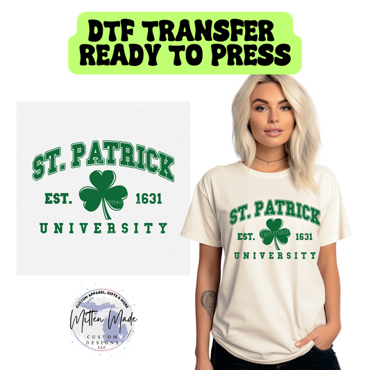 St. Patricks University DTF Transfer