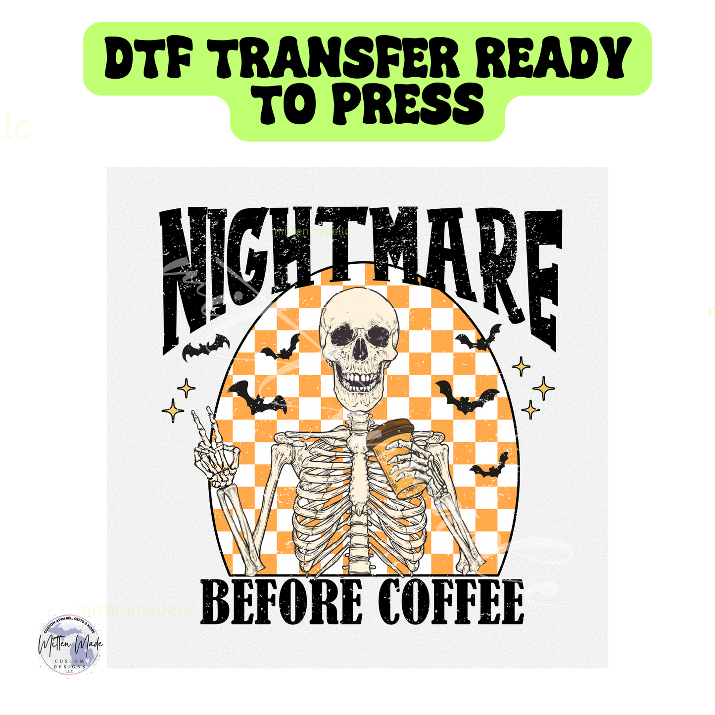 Nightmare Before Coffee DTF Transfer